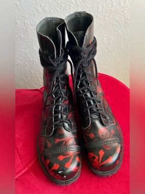 Vintage 80’s Retro Punk Leather Steel-Toed Skull Combat Boots By Underground Eng